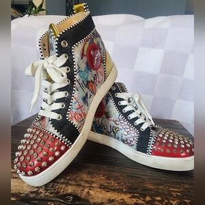Authentic Christian Louboutin Studded High-Top Sneakers Shoes